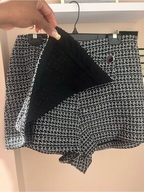 Black & White Tweed High-Waist Shorts